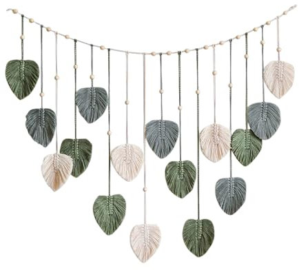 XQZMD Leaf Wall Hanging, Bohemian Woven Tapestry, Boho Leaf Wall Decoration for Dorm Bedroom Living Room