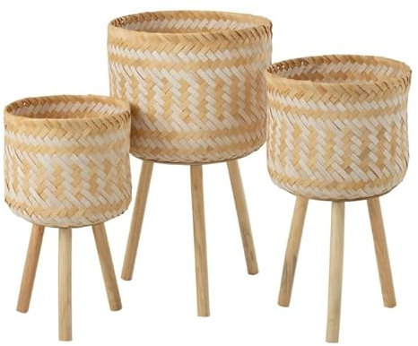Paris Prix Lot de 3 Cache-Pots sur Pied Baudoin 66cm Naturel & Blanc
