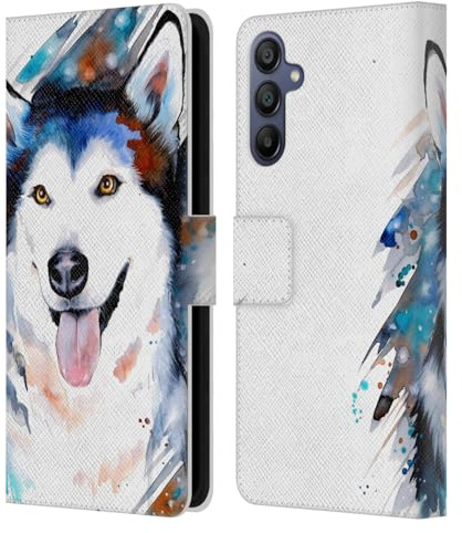Head Case Designs Offizielle Pixie Cold Husky Tiere Leder-Wallet-Hülle Kompatibel mit Samsung Galaxy A15