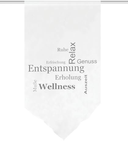 HOME WOHNIDEEN Fensterbehang AUSZEIT, Voile Digitaldruck, transparent, Dreiecksabschluss, Farbe:grau, Größe:100 x 60 cm, Anzahl:1x