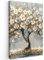 MuchoWow© Leinwand Bilder 60x90 cm Wanddeko Wohnzimmer Aesthetic Room Decor Deko Zimmer Wandbilder Modern Bild auf Leinwand Baum - Blumen - Weiß - Natur - Kunst
