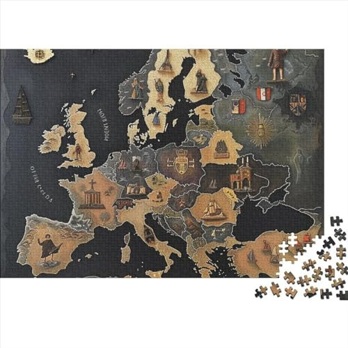 Atlas Puzzle 1000 Teile Map of Europe Puzzle Für Erwachsene Und Kinder Herausforderungsspielzeug Lernspiel Puzzlespiel Ab 14 Jahren 1000pcs (75x50cm)