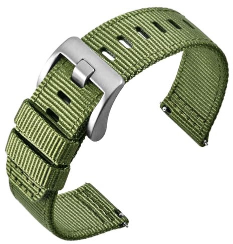 ANNEFIT Nylon Militär Uhrenarmband 22mm, Schnalle aus Edelstahl, Schnellverschluss Aatmungsaktive Armband für Herren Damen (Grün)