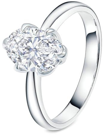 Skcess Platin Ringe Weiß Moissanit Oval, Ring mit 6 Krallen Ovaler Moissanit Ringe Frauen Größe 62 (19.7)
