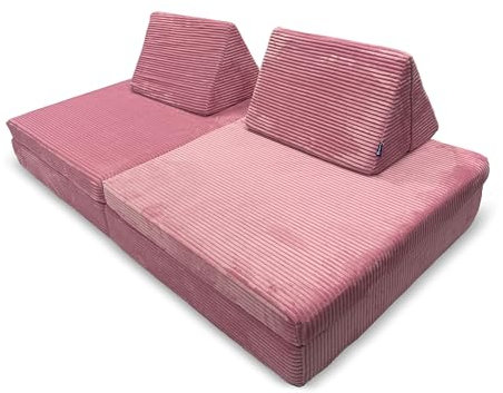 Bruni Spielsofa für Kinder in Pink - großes XXL-Sofa fürs Kinderzimmer, Schlafsofa mit abnehmbarem, flauschigem Cord-Bezug, in Österreich entwickelt