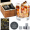 Amosking 80th Birthday Gifts for Men,Vintage 1945 Whiskey Glass Set,Wood Box & Whiskey Stones & 1945 Poster Anniversary Card & Coaster,Birthday Gifts Ideas for Him,Husband,Dad