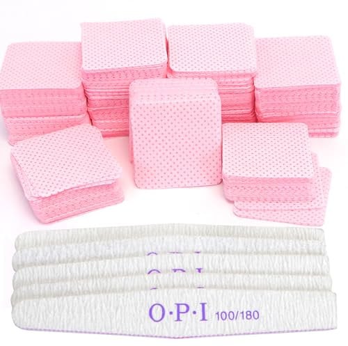 Zefphxs 600 Pcs Lint Free Wipes for Nails, Nail Wipes Pads with 5 Pcs Nail Files, Nail Art Acrylic Gel Remover Wipes, Lint Free Polish Pads for Nail, Eyelash, Nail Art