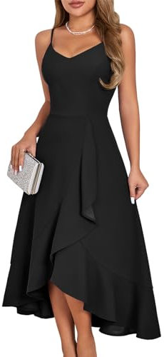 DRESSTELLS Cocktail Dresses for Women, 2025 Black Formal Wedding Guest Party Modest Church Funeral Aline High Low Plus Dress Black 2XL