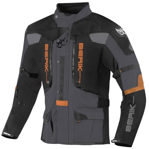 Berik Dakota wasserdichte 3in1 Motorrad Textiljacke, schwarz/grau/orange, 54 | Wasserdicht