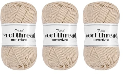 Rebower Wolle Garn 100% Wolle Weiches Strickgarn [Für Hand DIY Tasche Kissen Häkeln Strickprojekt Wohnaccessoires] 3 Knäuel à 150g/5.29oz (Pro Knäuel 50g/109yards)/Beige