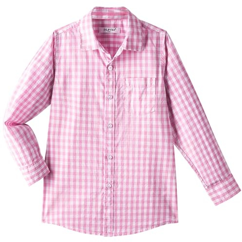DDILKE Chemise d'école à manches longues pour garçon, chemise uniforme à carreaux, chemise boutonnée en popeline, coupe régulière