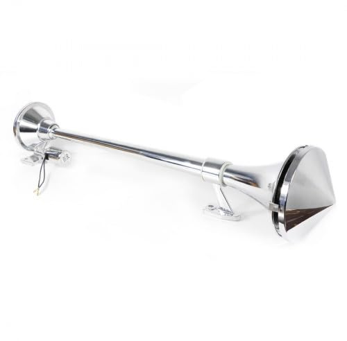 Klaxon pneumatique en trompette chromé 12 V/24 V pour camion, tracteur, camionnette, bus 145 dB