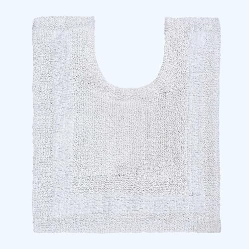 HOMESCAPES Toilet Mat, Luxury 1600gsm Extra Soft 100% Cotton, Reversible Bathroom Mats Non-Slip, Washable, Super Absorbent, Quick-Dry, White Pedestal Rug for Toilet, 50 x 55 cm