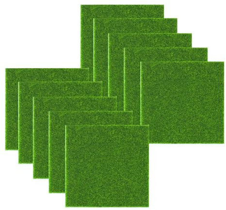 HASLED 10 tappetini in erba artificiale, 15 x 15 cm, mini tappeto erboso 5 mm, per balcone, terrazza e modellismo, resistente alle intemperie, per decorazioni, giardini e paesaggi fai da te