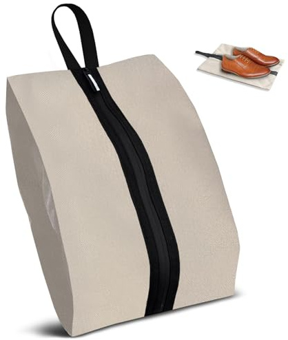 Shoe Bags for Travel, Waterproof Oxford Fabric, Zippered Shoe Storage Organiser with Handle, Lightweight Dustproof Shoe Pouch for Trainers, Gym, Business Trip, 16.5 x 9.8 Inches (Shoe Bag Off White)