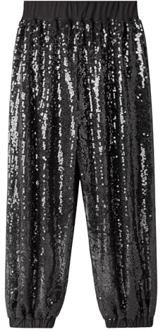 SEAUR Kinder Pailletten Hose Hip Hop Tanzhose Mädchen Jungen Party Tanz Streetwear Glitzer Jogginghose Elastischer Bund 110-160=(EU 104-158)