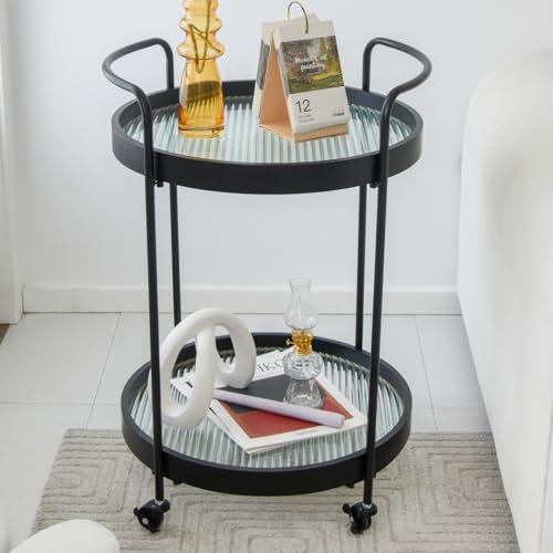 Runder Glas Beistelltisch,rund couchtisch glas,rolltisch,glastisch,beistelltisch rollen,outdoor,Nachttisch Wohnzimmer,gartenbeistelltisch,hocker für pflanzen,Ø46x68cm (Longhorn Glas + Longhorn Glas)