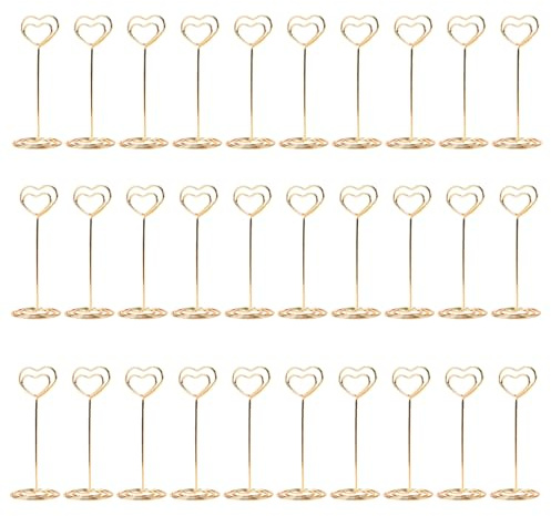 SYUTBOU 30 Stück Herz Tischkartenhalter Gold, 8,5 x 3,3cm Platzkartenhalter Hochzeit, MenüKartenhalter für Hochzeiten, Jubiläen, Partys