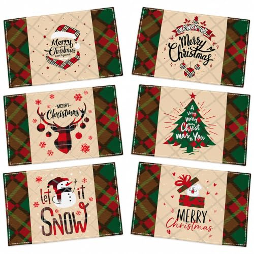VITEVER Weihnachtliche Tischsets 6er Set, Leinen, 45 x 32 cm | 6 verschiedene Weihnachtsmotive, je 1 Platzset pro Design – für eine festliche Tischdekoration an Weihnachten und im Advent.
