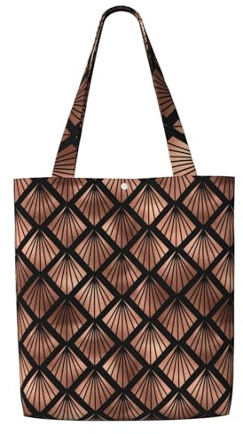 Rose Gold Art Deco Fans On Black,Reusable Grocery Bags Shopping Tote Bags Large Capacity Canvas Shoulder bag