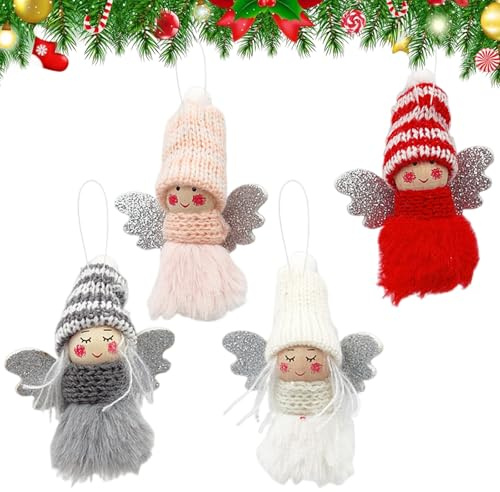 4 stycken julgransprydnader, julhängen änglar, julgransprydnad, julgransprydnad, ängelvingar, julängel hänge, tomteset för juldekoration