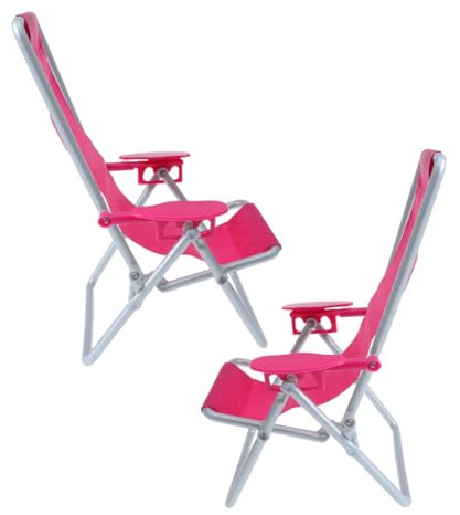 SOPOTUTU 2 Stück Miniatur Strandstühle für Puppenhaus Stabiler Kleiner Liegestuhl aus Kunststoff Multifunktional als Schreibtisch und Handyhalter Kleiner Deko für Miniaturgarten und Party