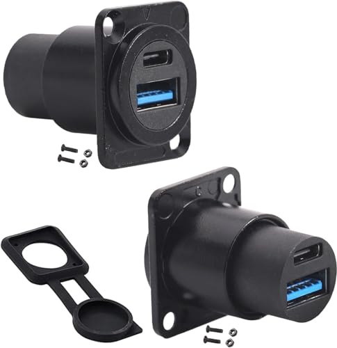 PENGLIN 2 Stück D-TYP Doppel USB Type C und USB 3.0 Einbaubuchse | USB 3.1 Type C und USB Type A Buchse auf Buchse Durchgangdose Adapter,USB Panel Mount Durchgangsbuchse