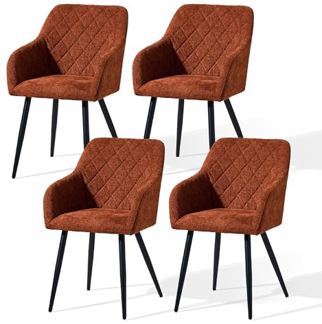 CLIPOP Esszimmerstühle 4er Set, Küchenstühle Leinenstoff Wohnzimmerstühle Polsterstühle mit Armlehne Metallbeine Polstersessel Stühle für Esszimmer Wohnzimmer Küche (4,Leinen Rostorange)