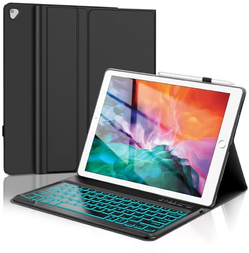 for iPad Pro 12.9 Case with Keyboard 12.9 inch 2nd/1st Gen, 7 Colors Backlit Magnetic Detachable Wireless Keyboard, Folio PU Leather Case with Pen Holder for Apple iPad Pro 12.9'' 2017/2015 Old Model