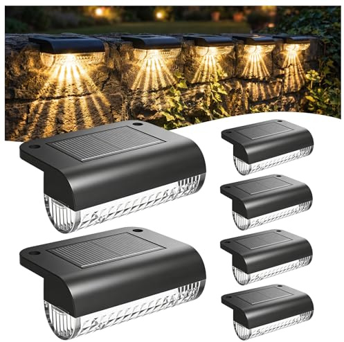 Bigzom Solar Wandleuchte Aussen, 6 Stück, Warmweiß | Zaun Solarleuchten, IP65 Wasserdichte, Für Terrassen, Balkon, Gartenzaun, Niedrige Mauer