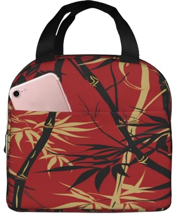 Entemne Sac à déjeuner chinois japonais en bambou pour homme, femme, enfant, sac isotherme petit fourre-tout isotherme étanche pour le travail, le pique-nique, l'école