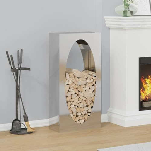 Teenpull Firewood Rack Outdoor Indoor, 50x23x100 cm Stainless Steel Log Holder, Heavy Duty Wood Storage for Fireplace, Patio, Deck, Rustproof, 60kg Capacity