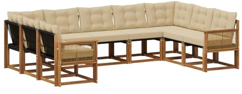 vidaXL Outdoor-Sofagarnitur mit Kissen 9 pcs Natur und Beige, Garten, modernes Outdoor-Sofa-Set, wetterfestes Ensemble, Bequeme Terrassenlounge, vielseitige Sitzgruppe