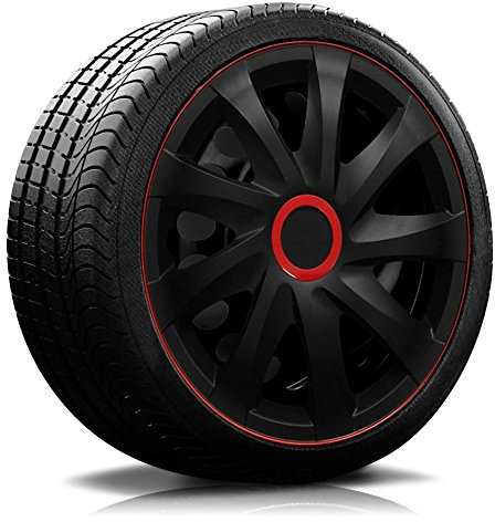 14 Zoll RKK04 Race Line (Schwarz-Rot) Radkappen/Radzierblenden 4 Stück