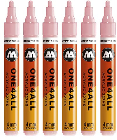 Molotow One4All 227HS Acryl Marker (4,0 mm Strichstärke, hochdeckend und permanent, UV-beständig, für fast alle Untergründe) 6 Stück Farbe 207 powder pastell