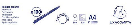 Exacompta - Réf. 75101E - Boîte de 100 reliures spirales en PVC noir 6 mm - permet de relier 2 à 20 feuilles de 80g format A4 ou A3 paysage - convient pour tout type de machine à relier à anneaux