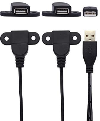 Cavo prolunga USB 2.0 di ricarica, USB 2.0 maschio a 2 USB 2.0 cavo femmina montaggio a pannello con foro per vite per armadietto del vino, hotel(1.5m)