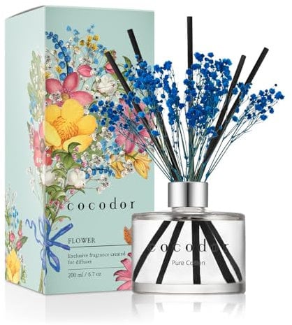 COCODOR Diffusore a Bastoncini con Vero Fiore Conservato/Puro Cotone (Pure Cotton) / 200ml / Diffusore per Ambiente, Profumatore Casa, Fragranza Ambiente, Regalo Donna