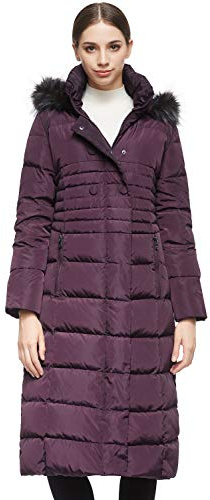 Orolay Damen Daunenjacke mit Langem Pelz-Kapuzenmantel mit Raglanärmeln