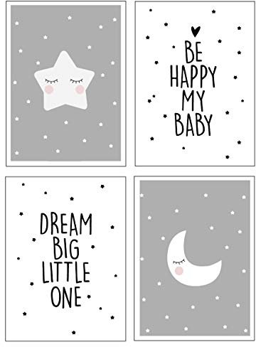 4Good Epictures Süße Kinderzimmer Bilder in unterschiedlichen Designs für Jungen und Mädchen sowie auch Für Babyzimmer (Himmel Grau, A4)