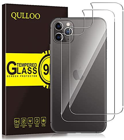 QULLOO for iPhone 11 Pro Max Back Screen Protector, 9H Hardness Temepred Glass Back Film Case Replacement for Apple iPhone 11 Pro Max 6.5 - 2 Pack