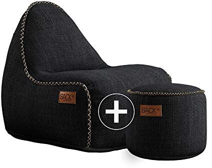 SACKit - Cobana Junior Lounge Chair - Black Indoor/Outdoor Bean Bag with Stool for Children's Room Or Gaming in Teenager's Room
