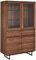 Ibbe Design Nussbaum Vitrine MDF Walnuss Furnier Vitrineschrank Tokyo med LED und Glastüren und 4 Schubladen, Schwarz Metall Gestell, 110x45x190 cm