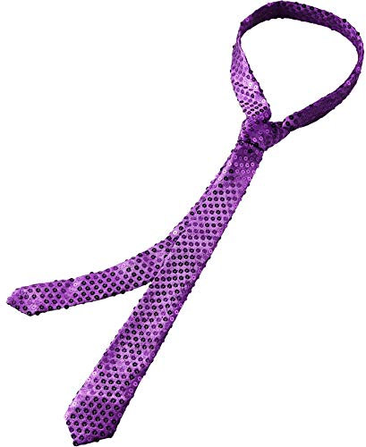 dressforfun 901021 Pailletten Krawatte für Damen und Herren, Glitzer Schlips in Einheitsgröße, schmale Krawatte für Party Kostüm Fasching Karneval - diverse Farben - (Lila | Nr. 303689)