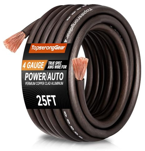 TOPSTRONGGEAR 4 Gauge Black 25ft Power/Ground Wire True 4 AWG Power Wire-True Spec and Soft Touch Cable (Black)
