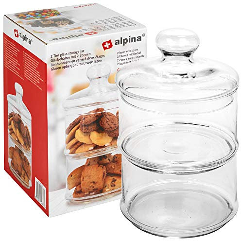 URBN-CHEF 2 Tier Stackable Clear Glass Cookie Sweets Candy Jar Decorative Sweet Container With Lid