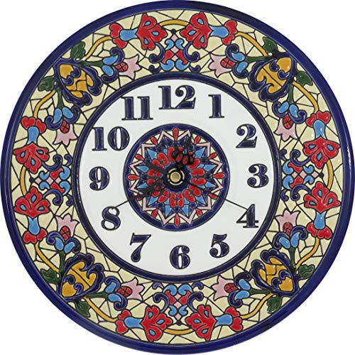 Reloj Decorativo para Hogar, Pintado a Mano con la técnica de la Cuerda Seca 25 CM. Cerámica Andaluza. Grabado y Cerámica Española.62502