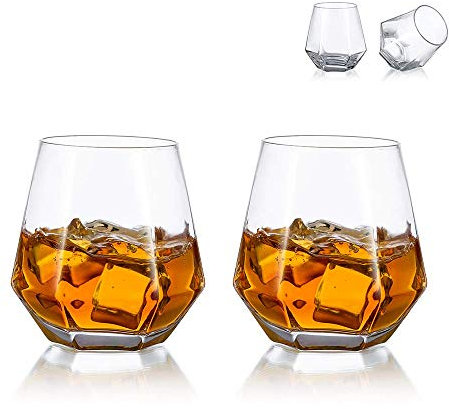 Diamond Whisky Glasses 2er-Set Gekipptes Scotchglas 300 Ml Whiskyglas Moderner Look Für Männer Frauen, Papa, Ehemann, Freunde, Glaswaren Für Bourbon/Rum/Bar Tumbler