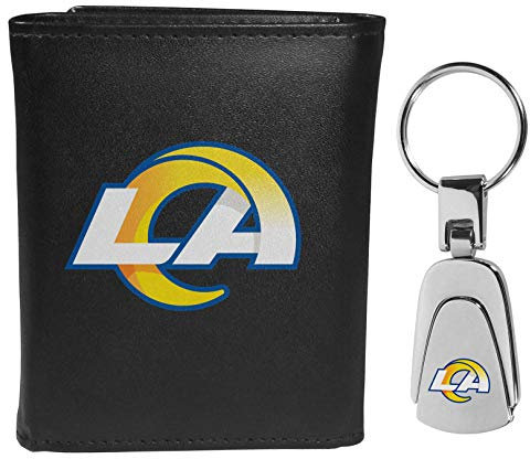 Siskiyou Sports NFL Los Angeles Rams Mens Tri-fold Wallet & Steel Key Chain, Black, One Size