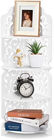 Ejoyous 4-Tier Eckregal, Stehregal Standregal Geschnitzt Bücherregal Badezimmer Aufbewahrung Eck-Bodenschrank Badschrank Wandregal für Wohnzimmer Küche Schlafzimmer Büro 84,5 x 18 x 22 cm